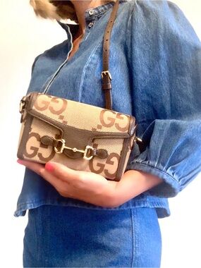 Gucci Horsebit 1955 Flap Crossbody Bag Jumbo GG Canvas mini